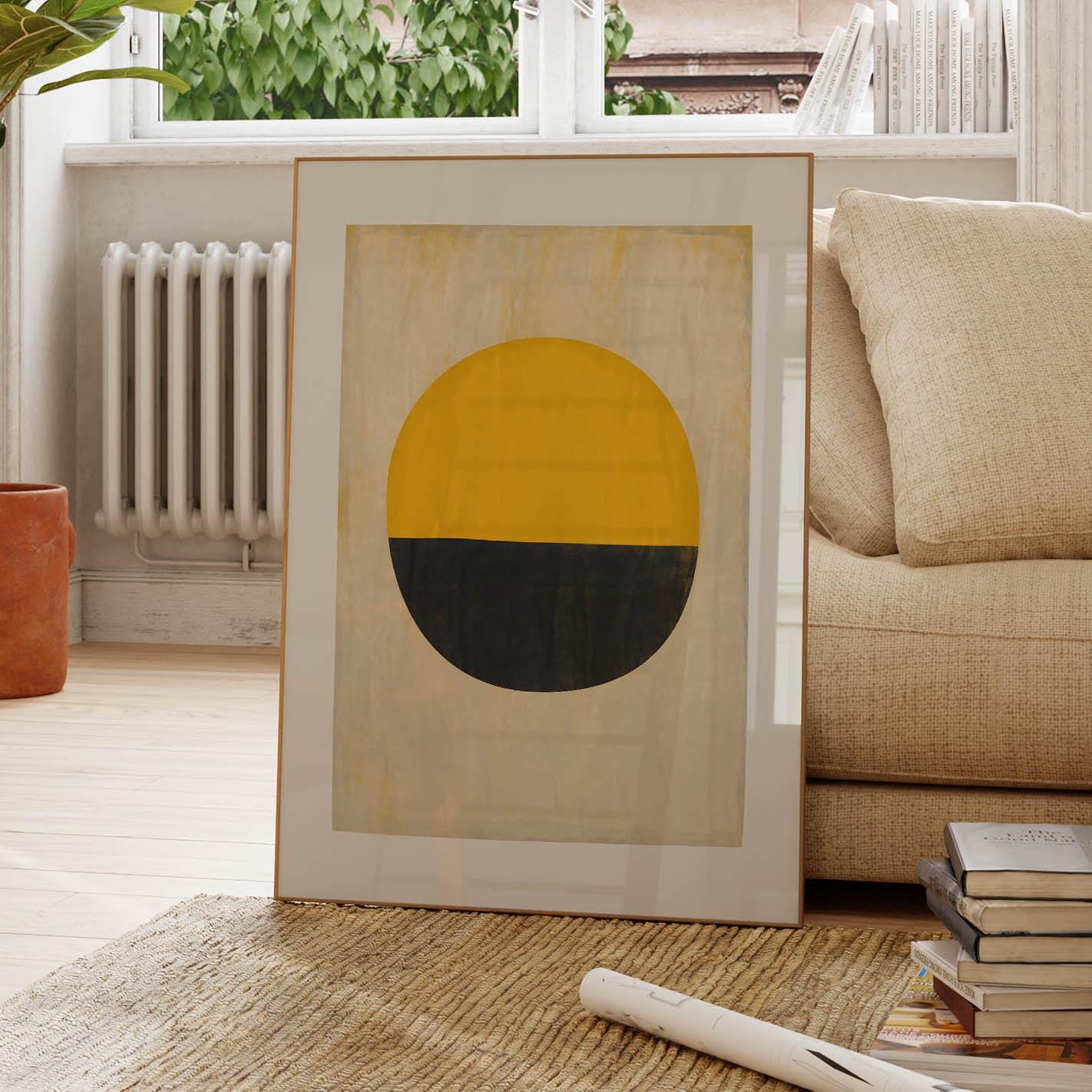 Set of 3 Modern Geometric Painting Art Prints - Green, Yellow and Black Artwork