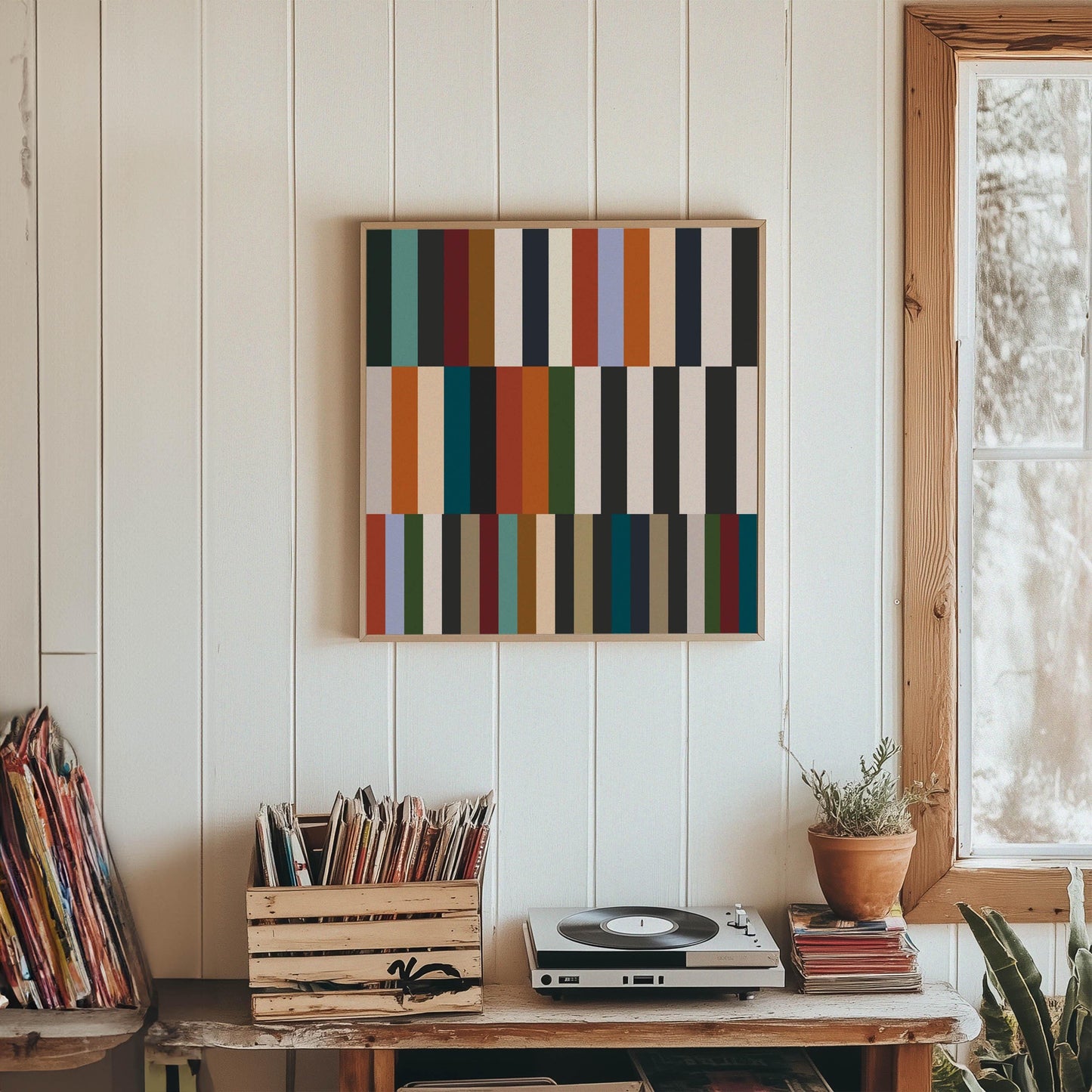 Bold Colorful Striped Geometric Print - Large Square Art