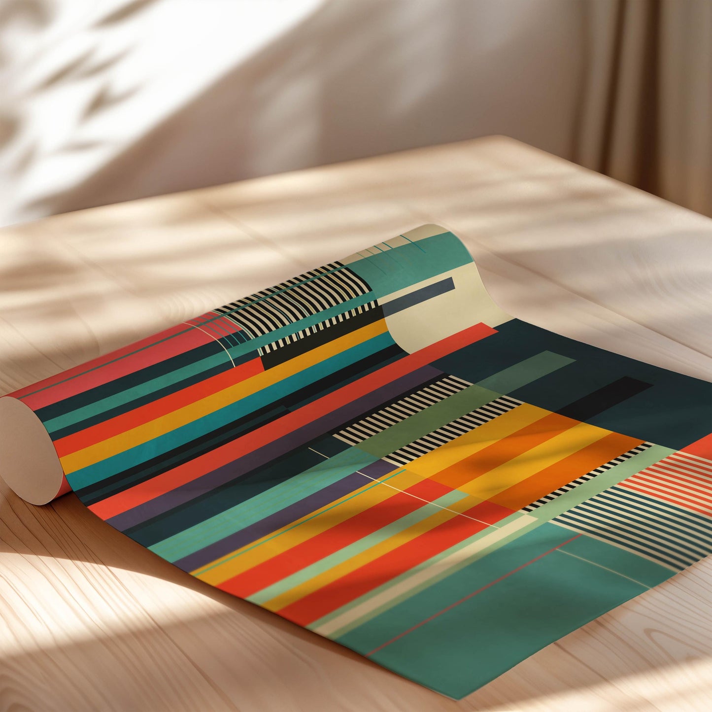Colorful Geometric Stripes Wall Art - Modern Abstract Print