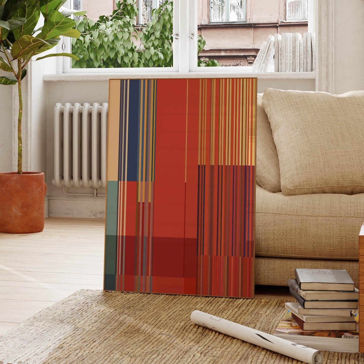 Red Striped Modern Wall Art Print - Bold Abstract Decor