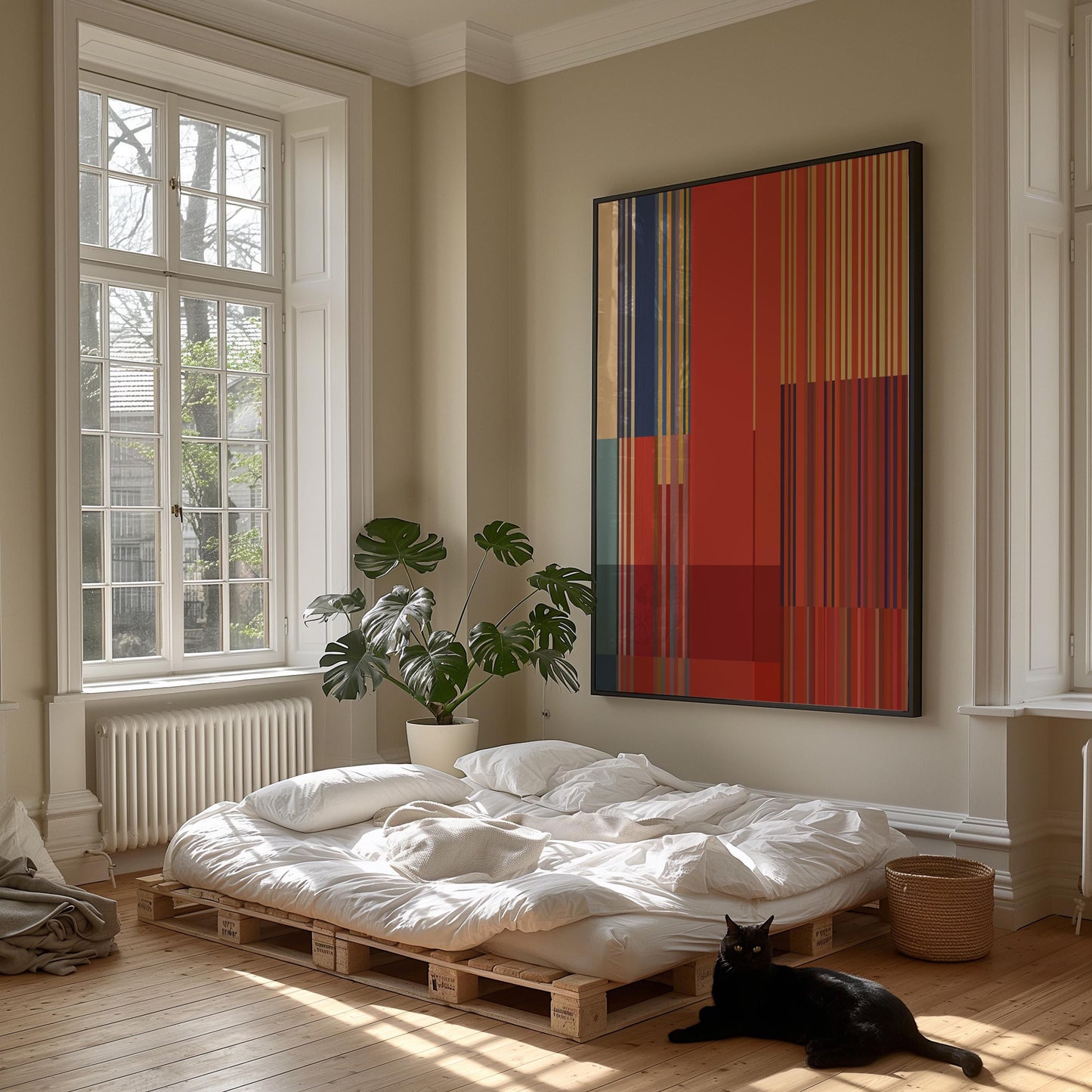 Red Striped Modern Wall Art Print - Bold Abstract Decor