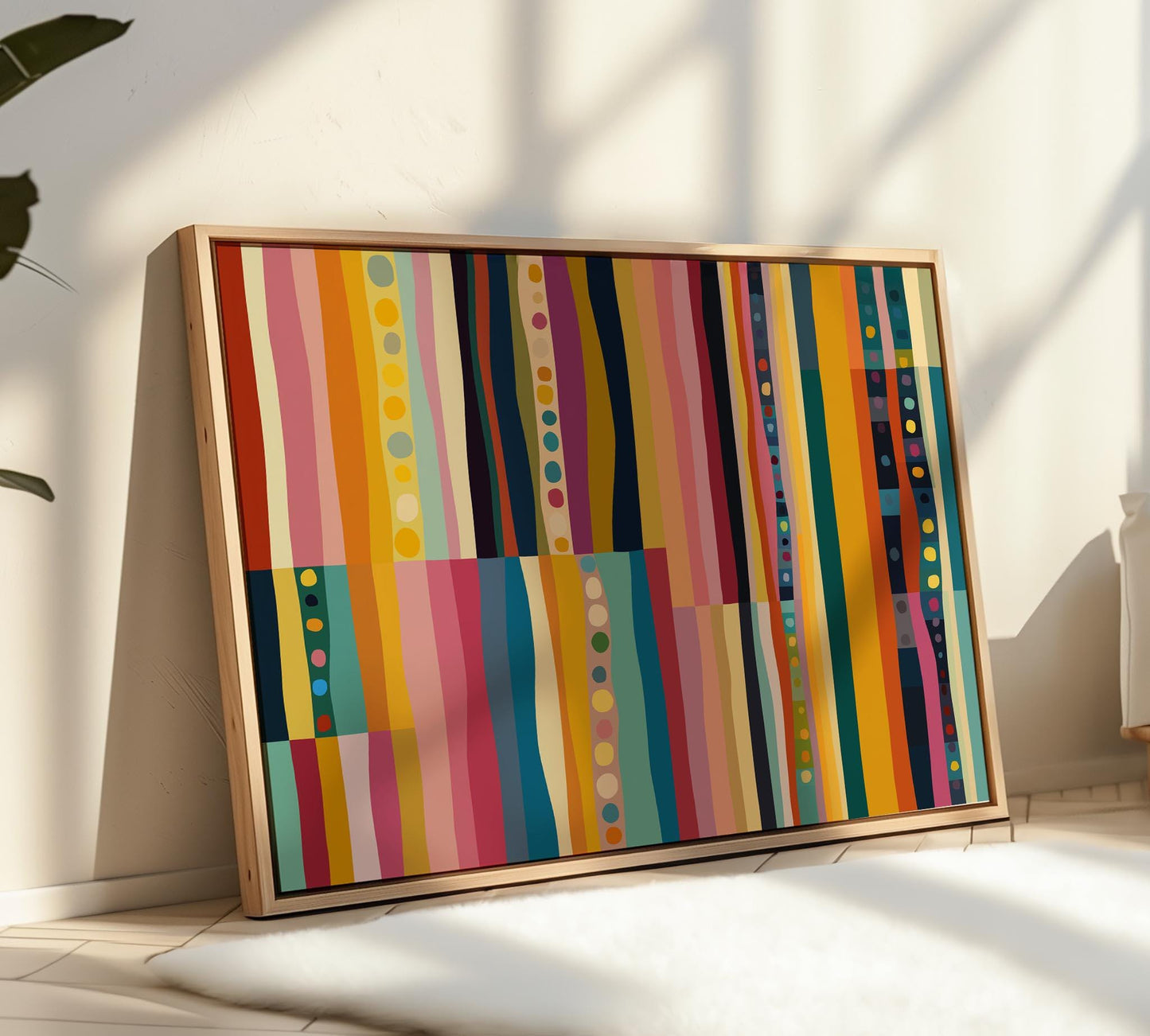 Colorful Striped Abstract Print With Dots - Modern Wall Art