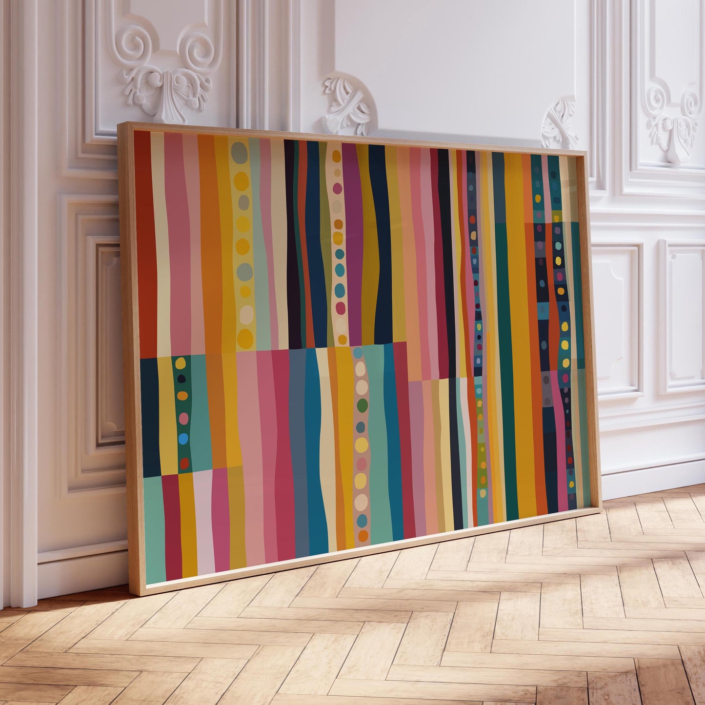 Colorful Striped Abstract Print With Dots - Modern Wall Art