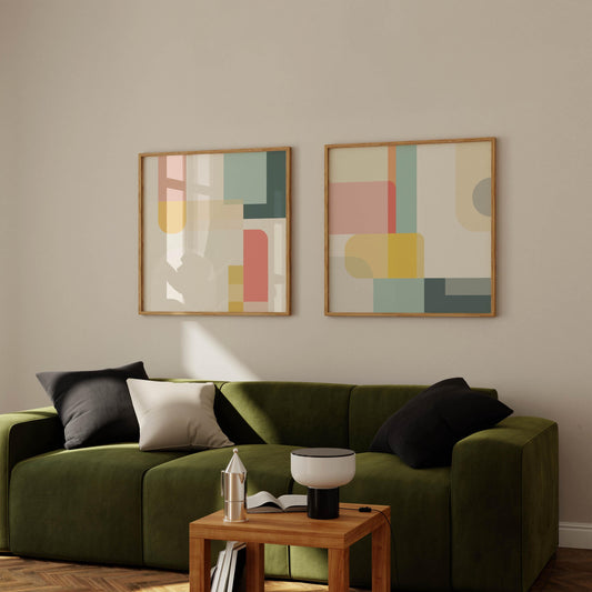 Set of 2 Pastel Geometric Square Prints