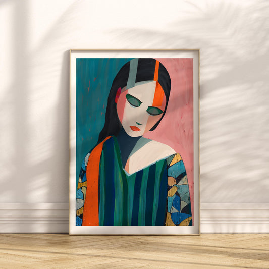 Abstract Woman with Floral Sleeves Art Print