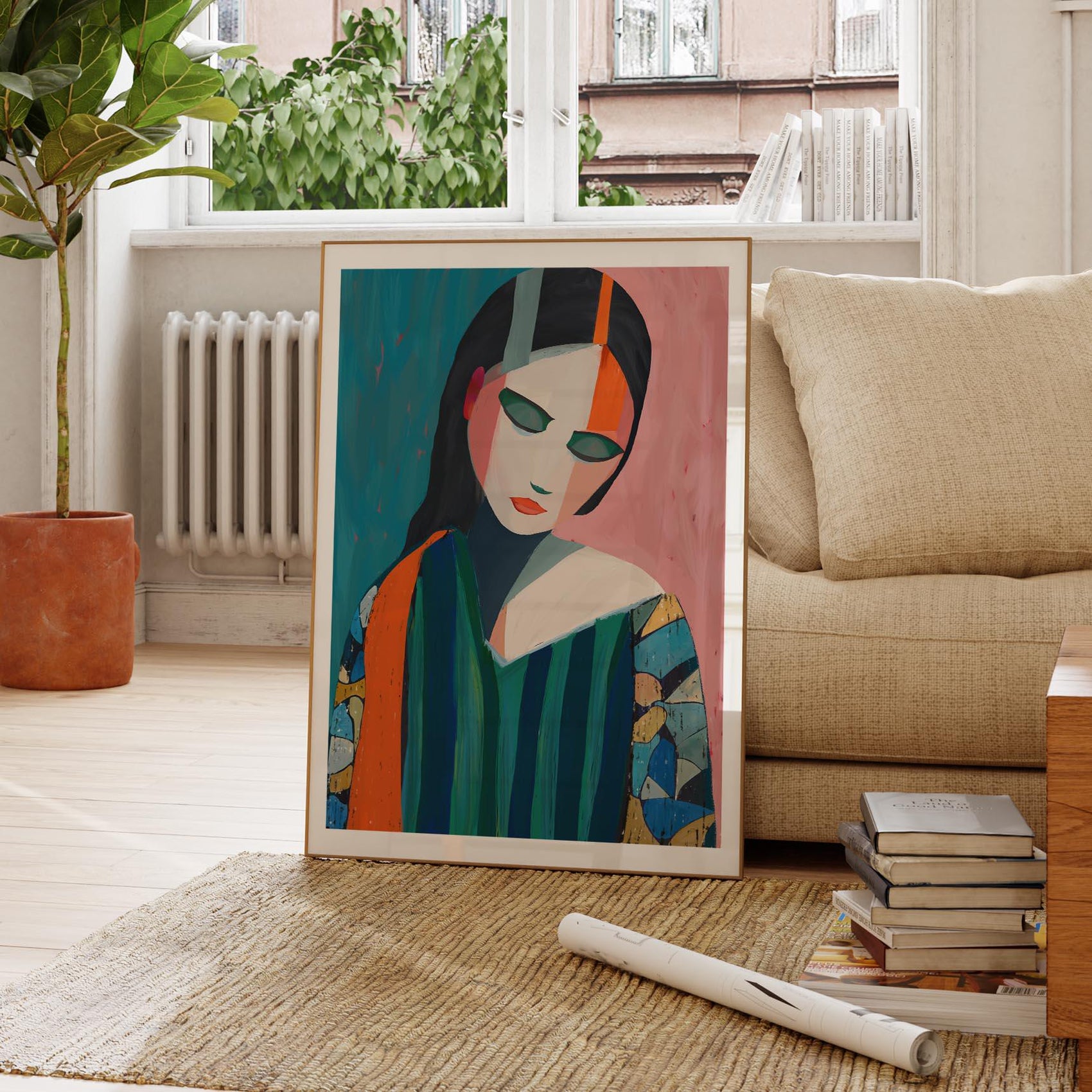 Abstract Woman with Floral Sleeves Art Print