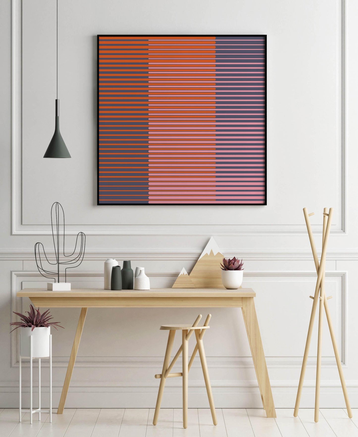 Set of 2 Blue and Pink Line Art Prints - Square Abstract Art