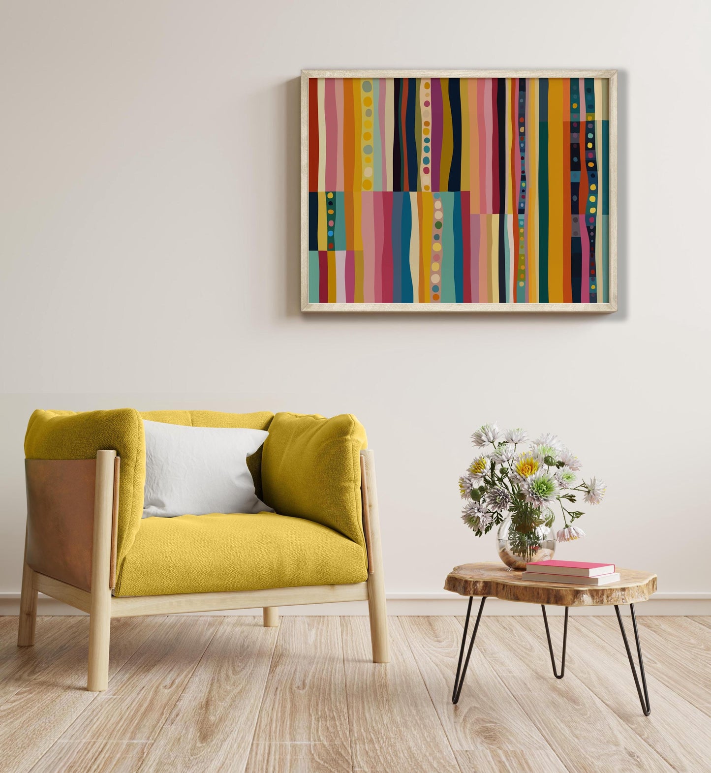 Colorful Striped Abstract Print With Dots - Modern Wall Art