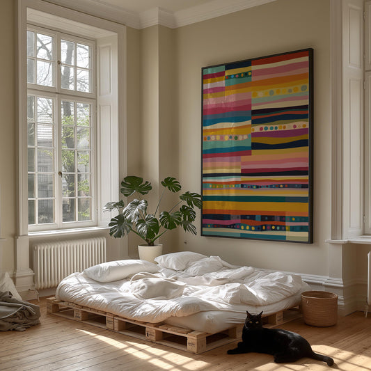 Colorful Striped Abstract Print With Dots - Modern Wall Art
