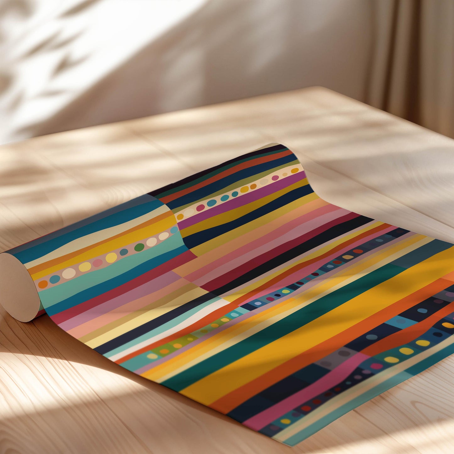 Colorful Striped Abstract Print With Dots - Modern Wall Art