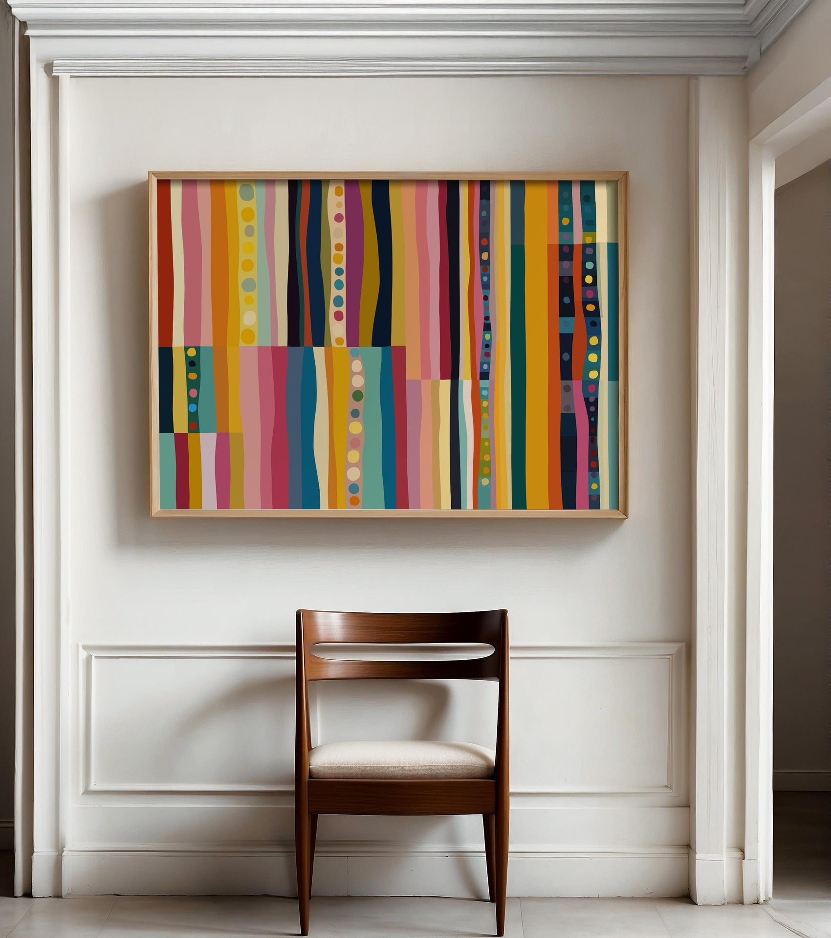 Colorful Striped Abstract Print With Dots - Modern Wall Art