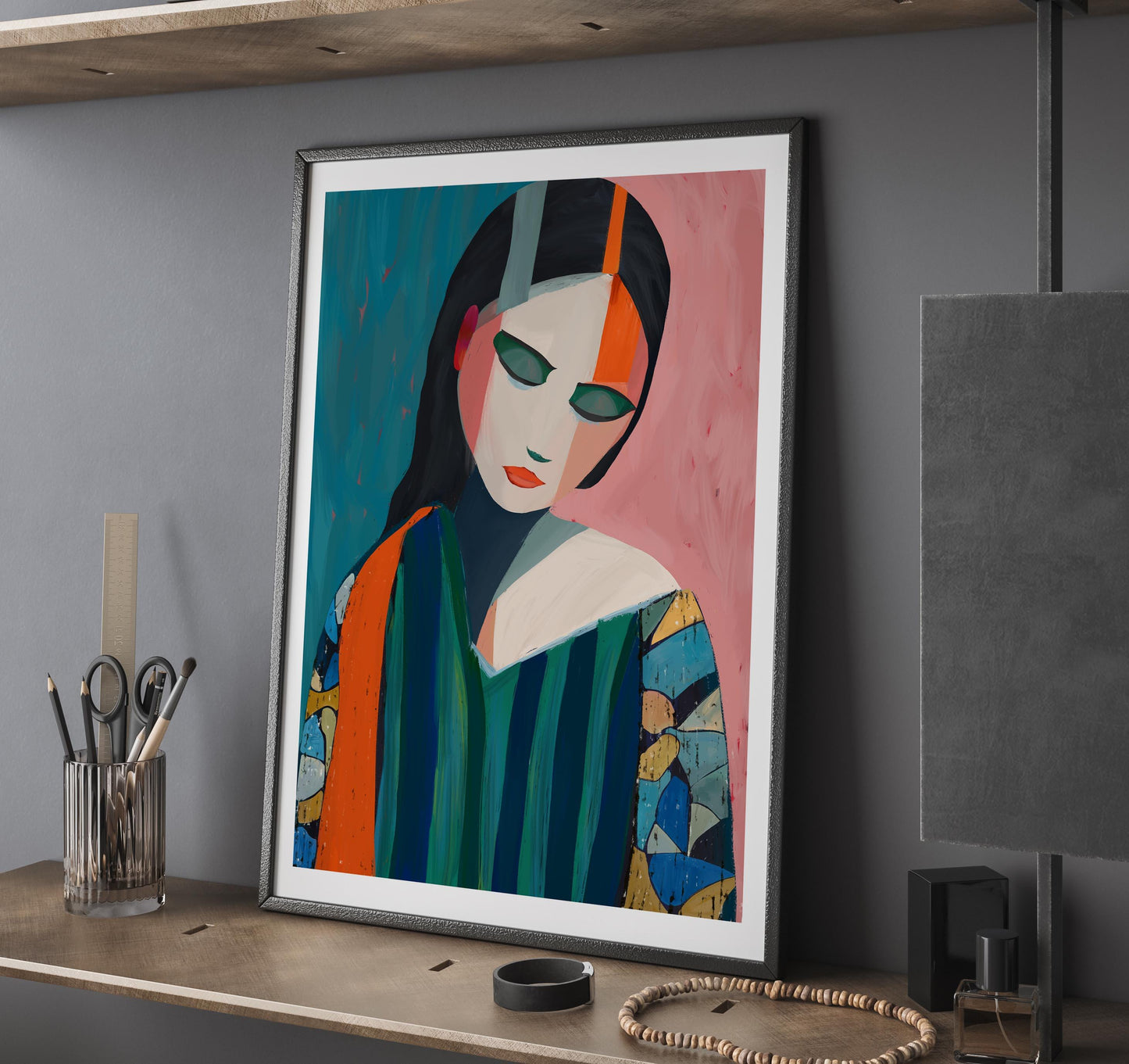Abstract Woman with Floral Sleeves Art Print