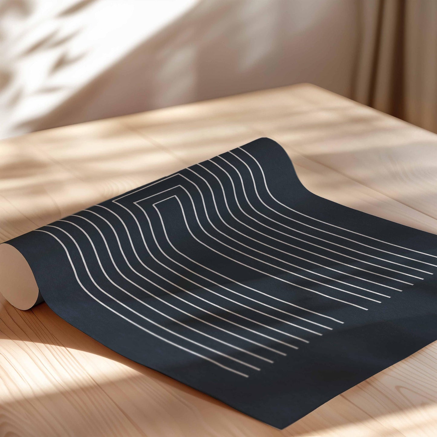 Set of 3 Navy Blue Geometric Line Art Prints